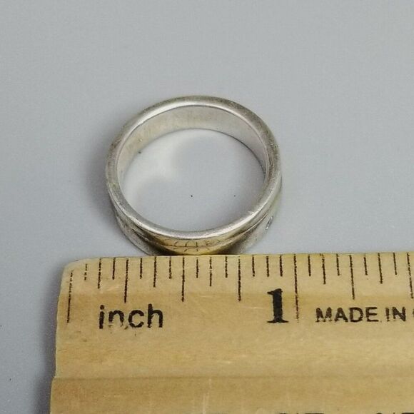Vintage Sterling Silver Size 7 Band, Tiny Inset Rhinestone, 925, Unisex Estate - Picture 5 of 10